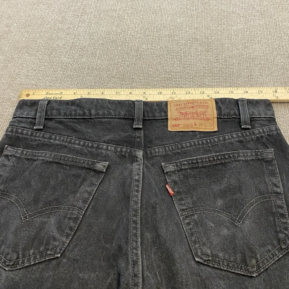 Vintage 1996 Levis Jeans 555 Relaxed Straight USA Made Fits 35x32 Faded Black
